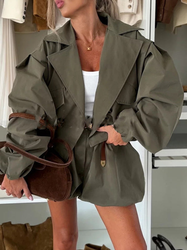 Elegant Ruched Sleeve Cropped Jacket
