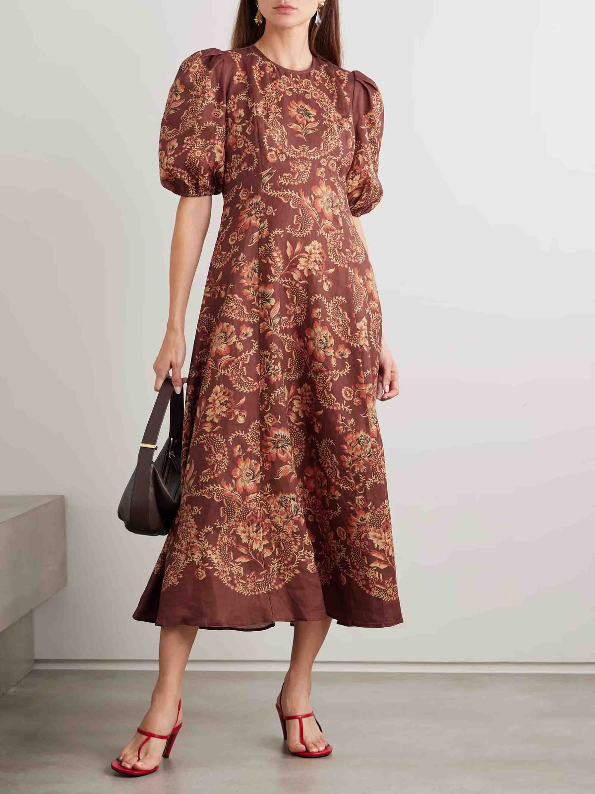 Retro Bohemian Floral Print Puff Sleeve Maxi Dress