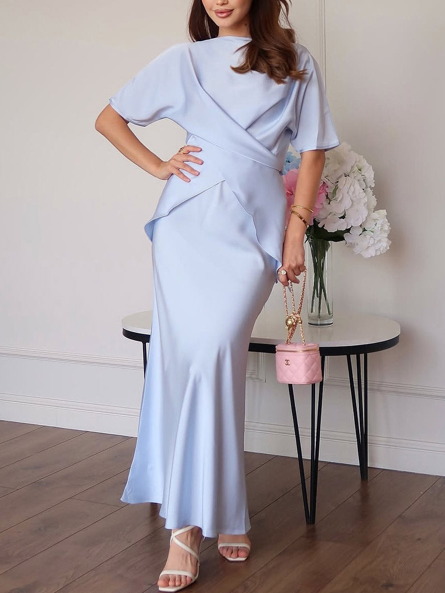Elegant Draped Satin Fishtail Skirt