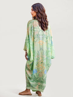 Unique Floral Print V Neck Oversized Midi Dress