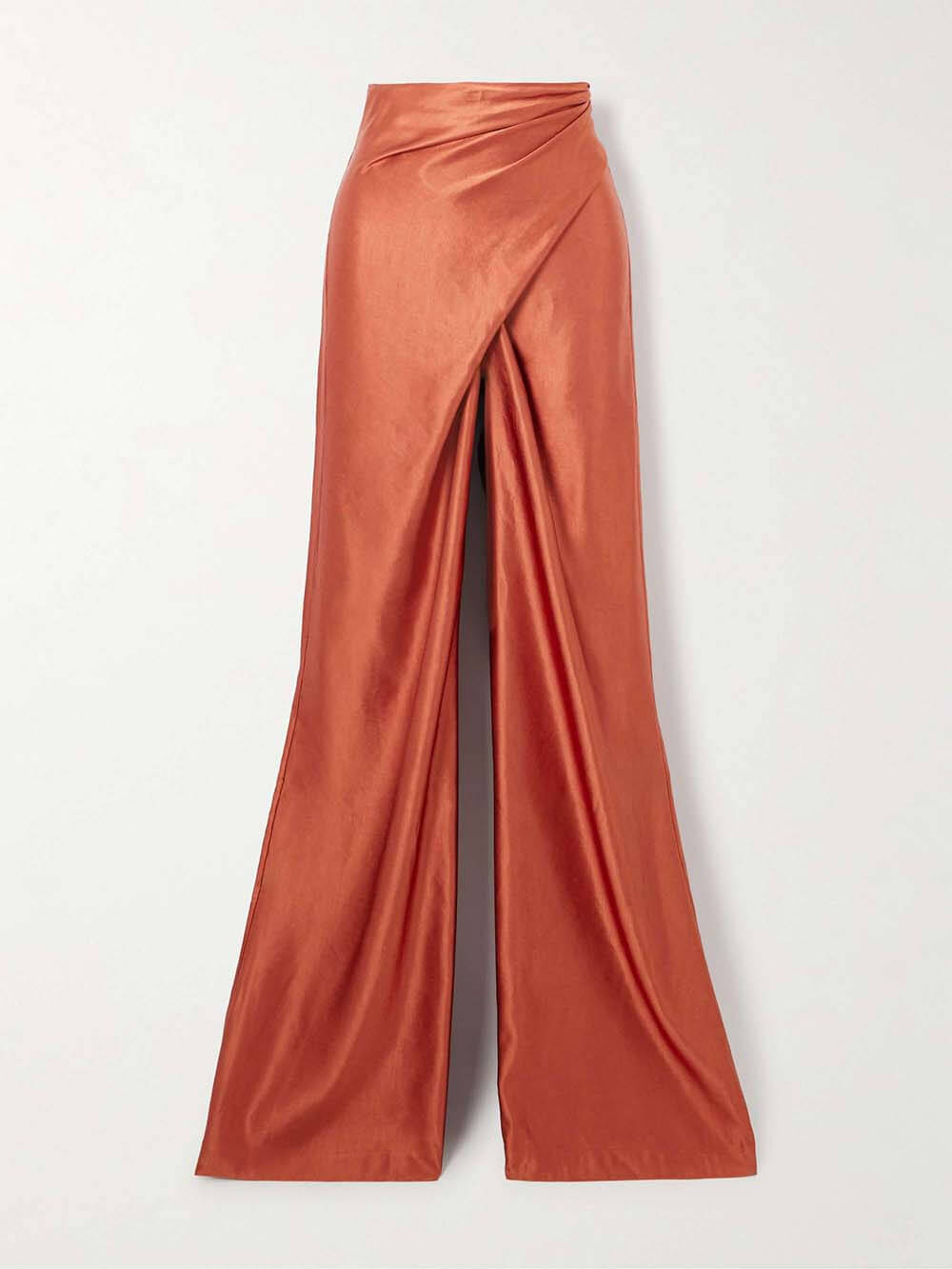 Unique Wrap-Effect Satin Wide-Leg Pants