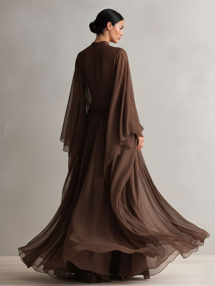 Elegant Shawl-style Chiffon Flowing Maxi Dress