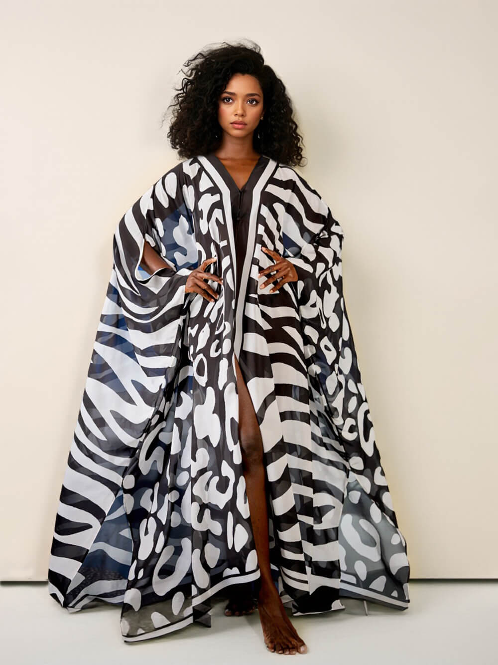 Casual Mottled Print Relaxed Kimono Maxi Dress