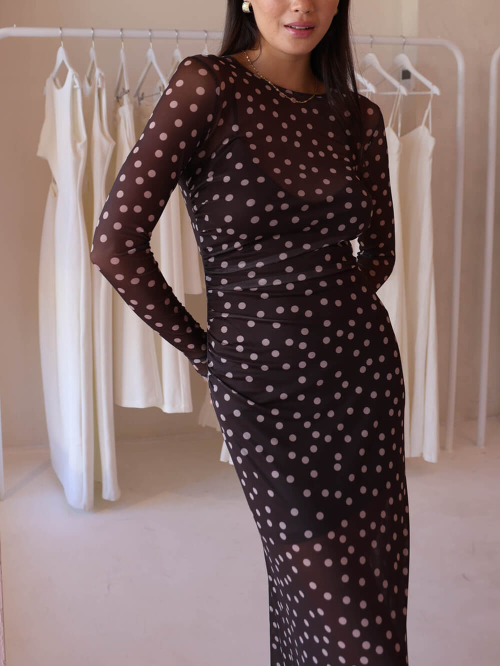Retro Polka Dot Print Maxi Dress