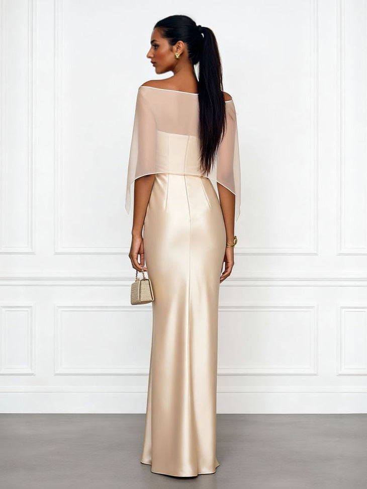 Elegant Shawl-Style Satin Mermaid Maxi Dress