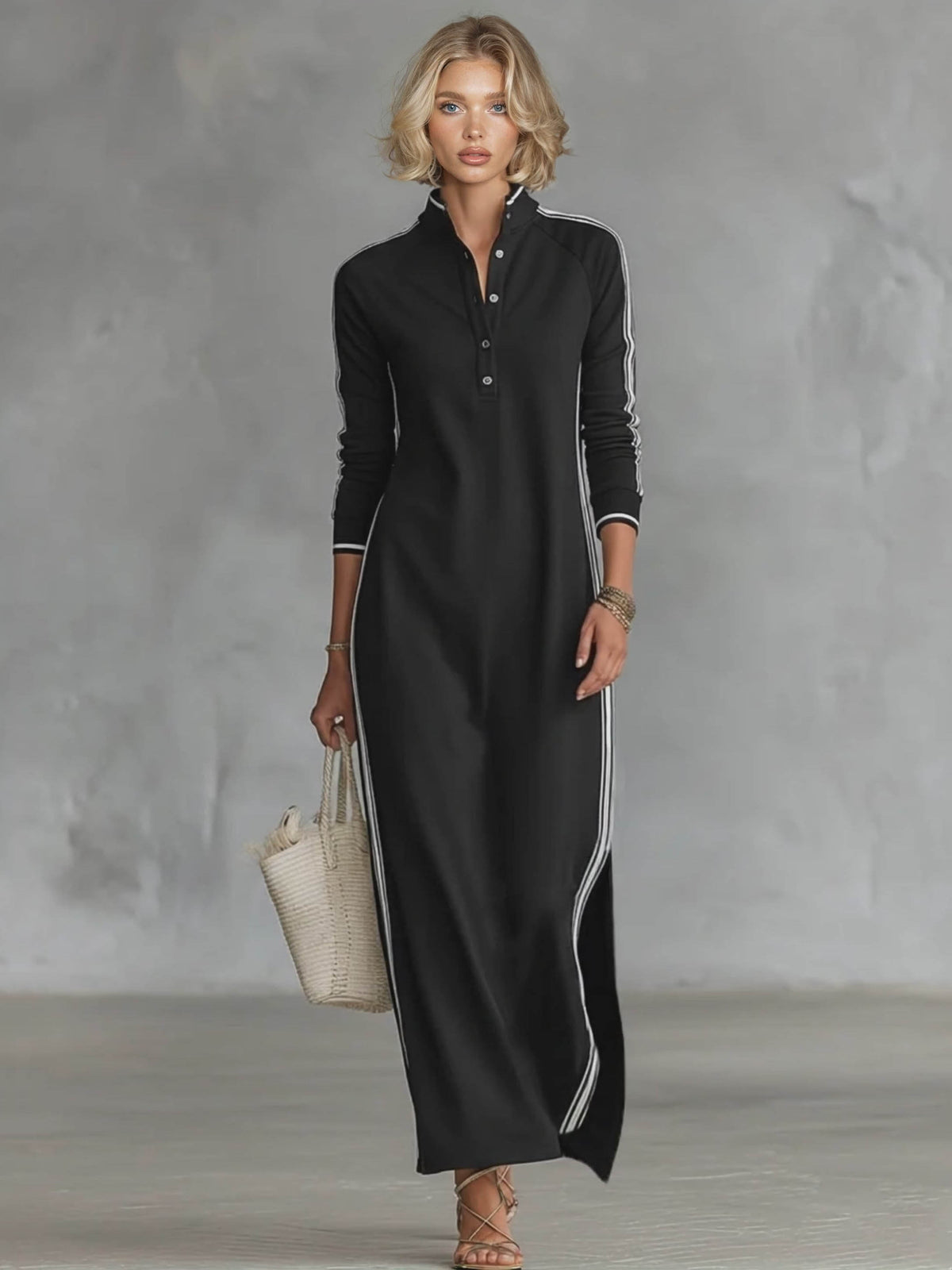 Sporty Chic Striped-Trim Maxi Dress
