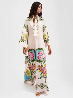 Exquisite Sunshine Floral Print Flowing Maxi Dress