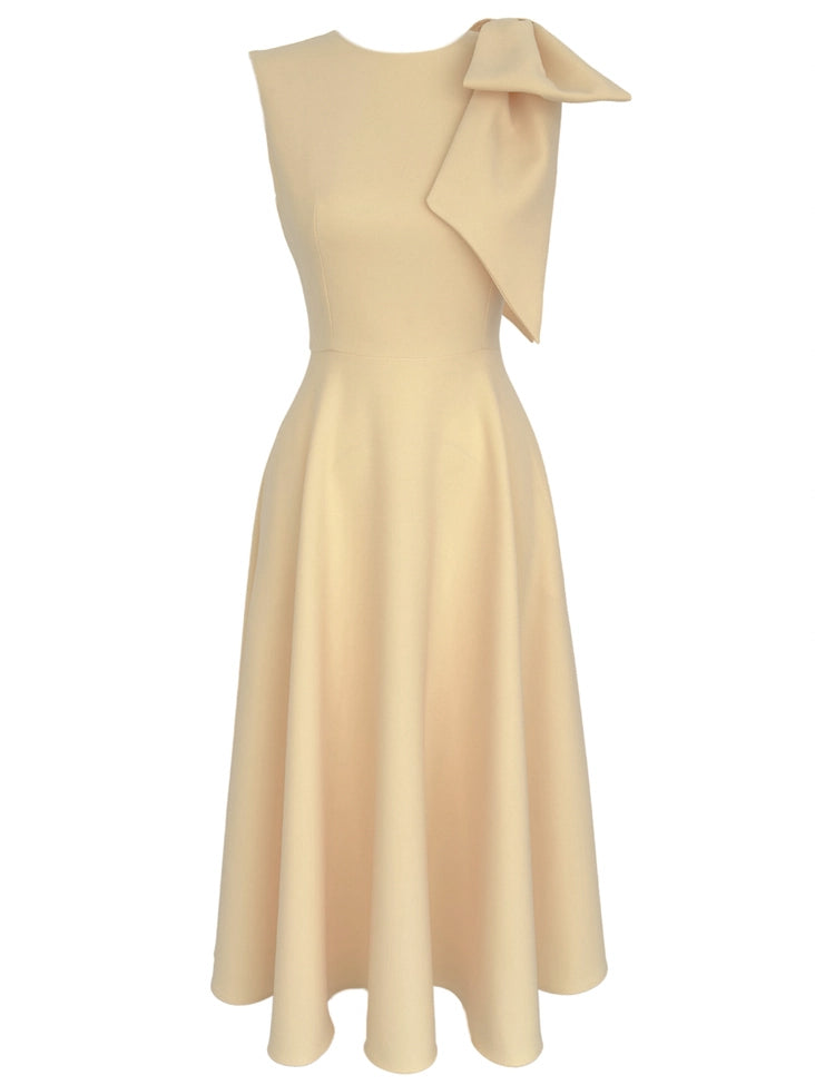 Elegant Sleeveless Bow Detail Slim-Fit Midi Dress