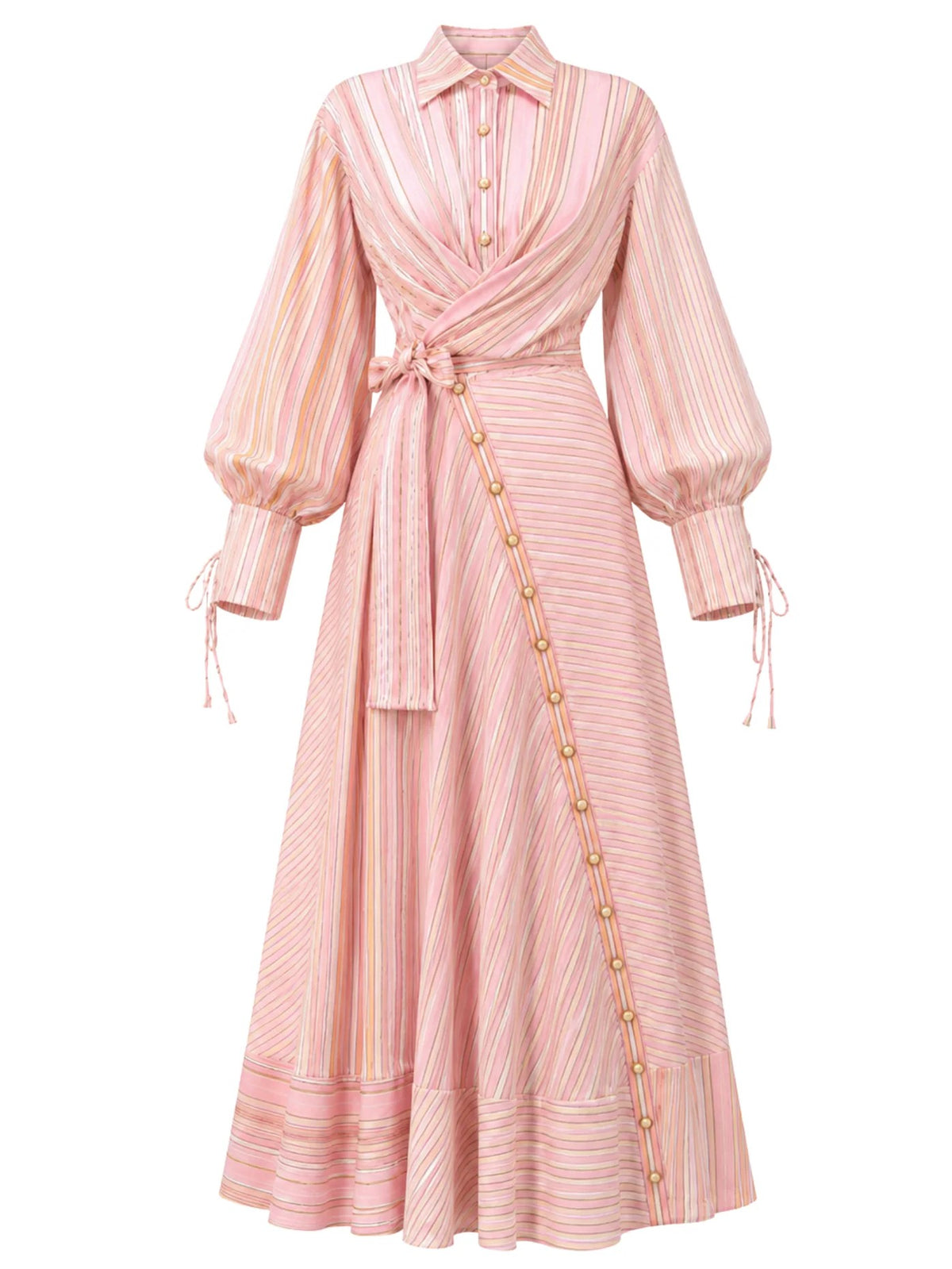 Elegant Striped Wrap Shirt Maxi Dress