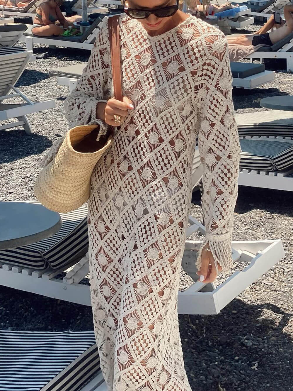 Exquisite Tassel-Trimmed Lace Bell Sleeve Maxi Vacation Dress