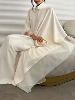 Elegant High-Neck Flowing Cape Maxi Dress