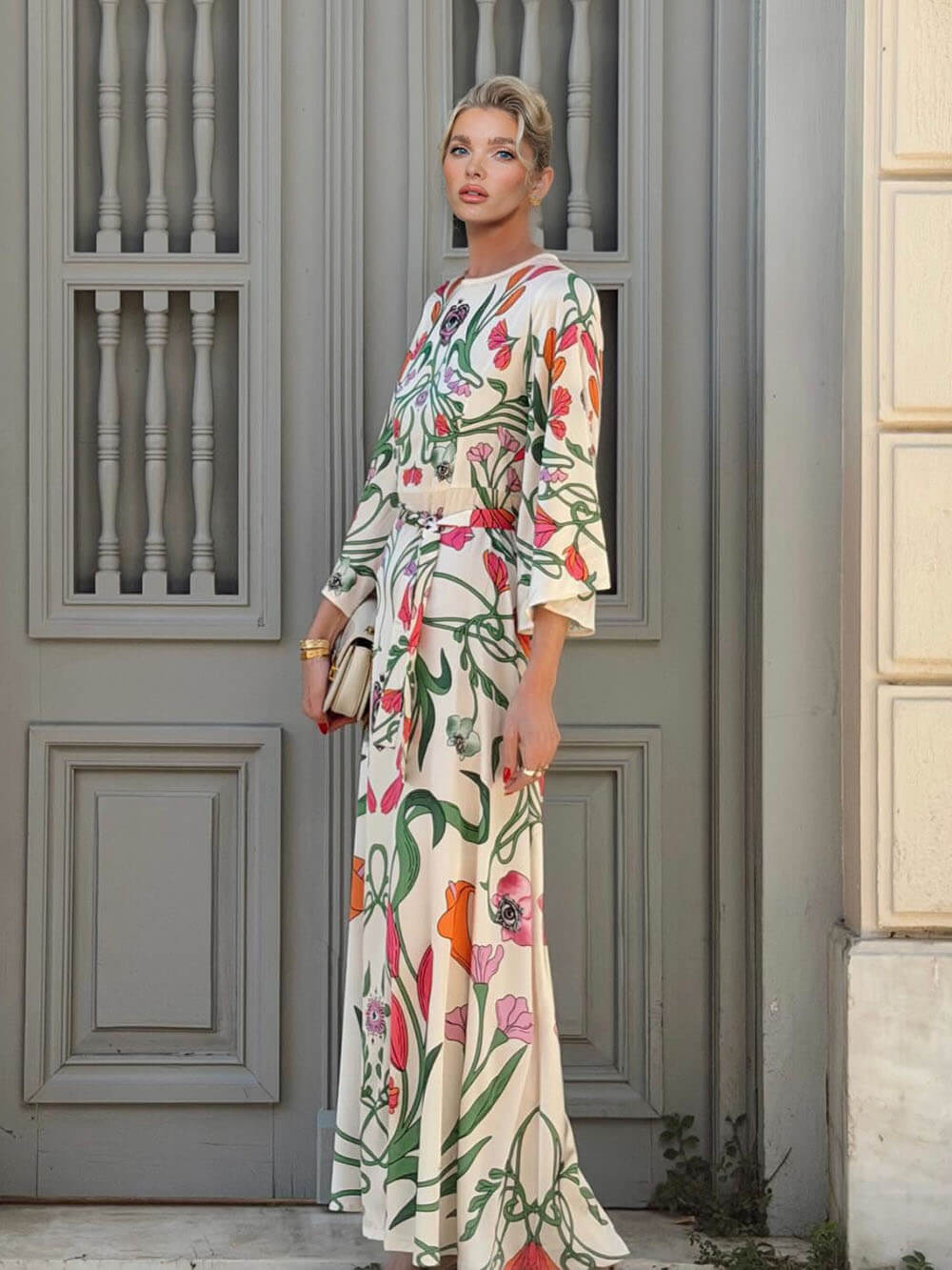Bohemian Floral Print Loose Maxi Dress