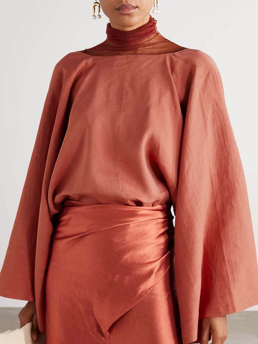Unique Wrap-Effect Satin Wide-Leg Pants