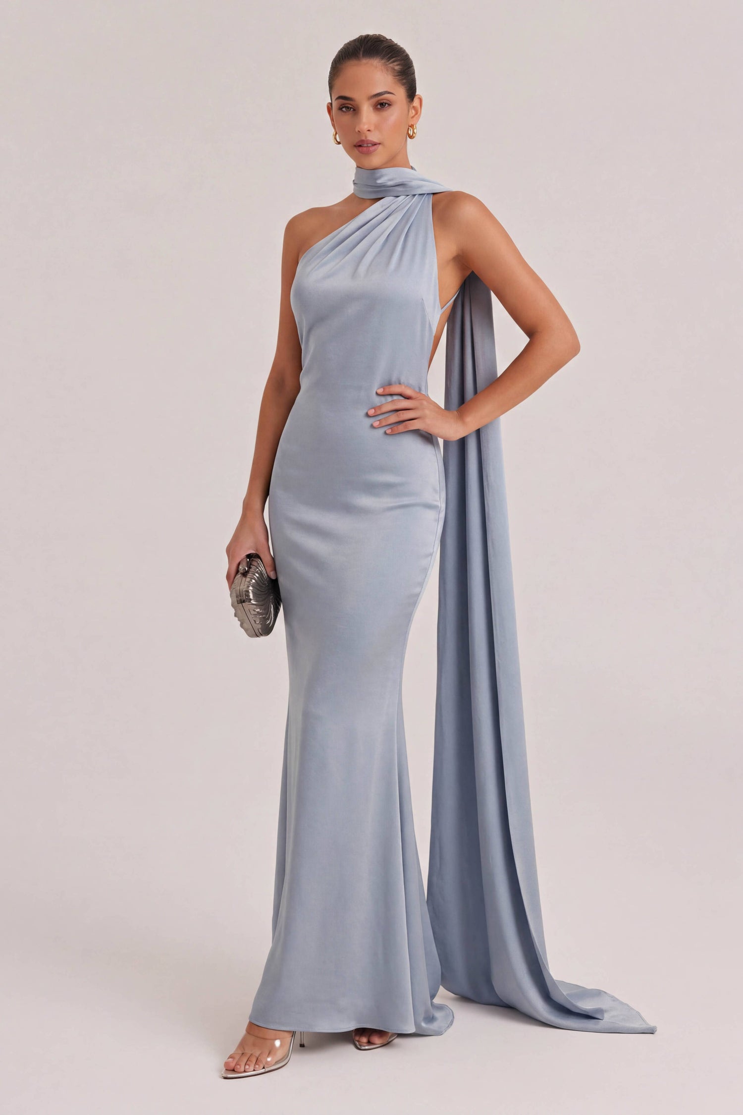 Elegant Shawl Ribbon Maxi Dress