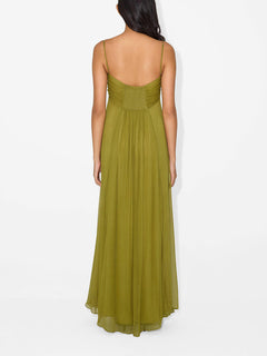 Elegant Metal Hollow Design Back Smocked A-line Slip Maxi Dress