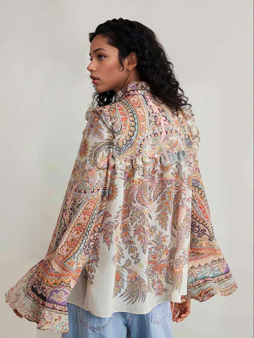 Exquisite Vintage Paisley Print Wide-leg Pants