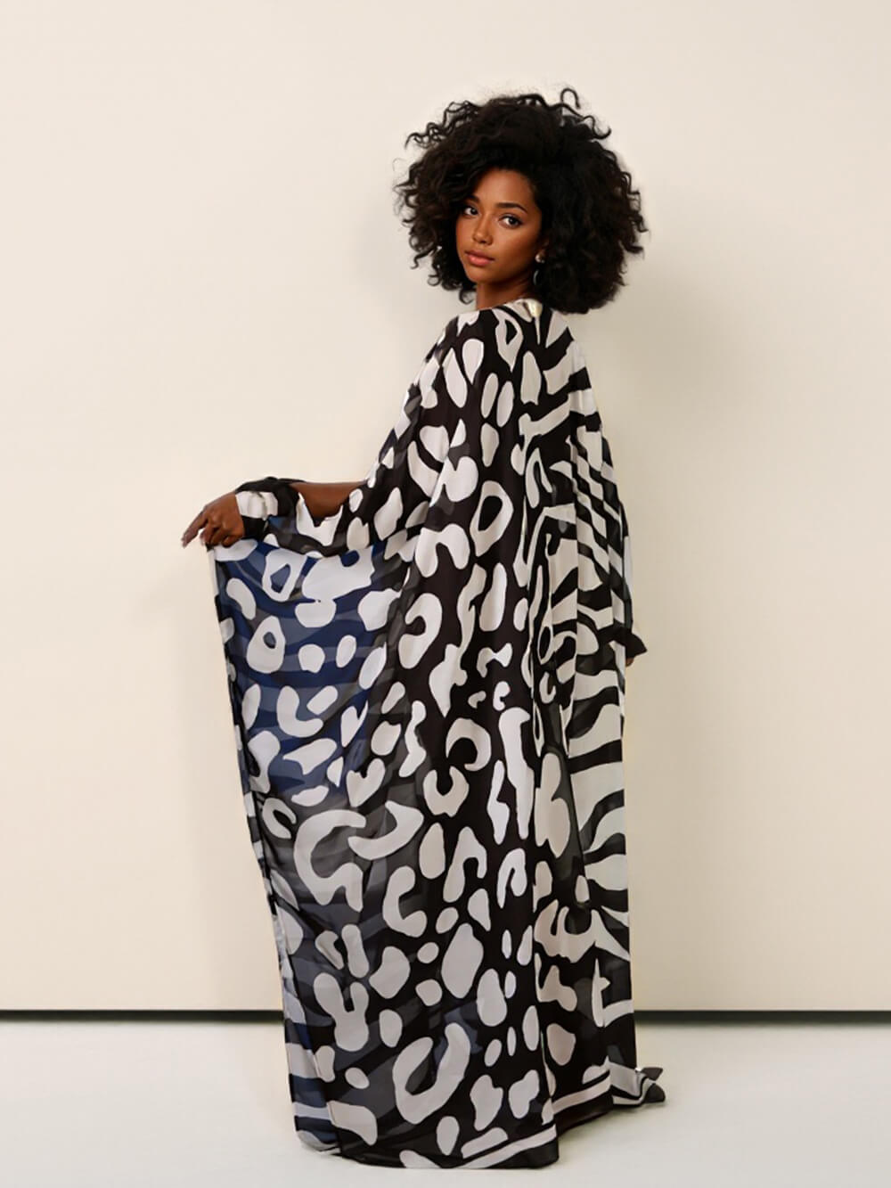 Casual Mottled Print Relaxed Kimono Maxi Dress