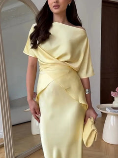 Elegant Draped Satin Fishtail Skirt