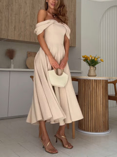 Elegant Off-the-shoulder Draped Maxi Dress