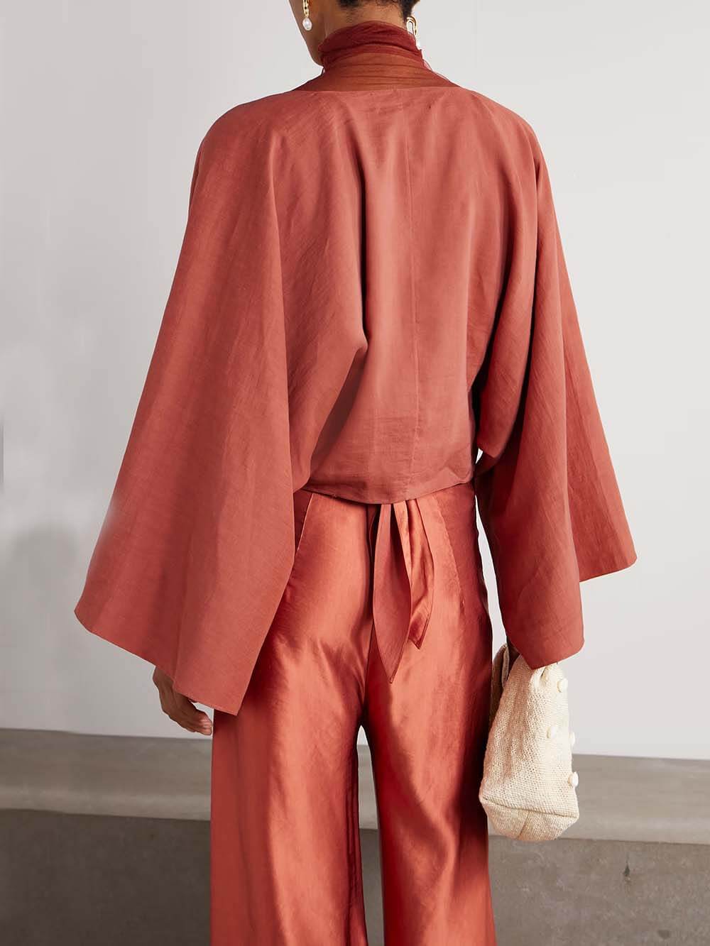 Unique Wrap-Effect Satin Wide-Leg Pants