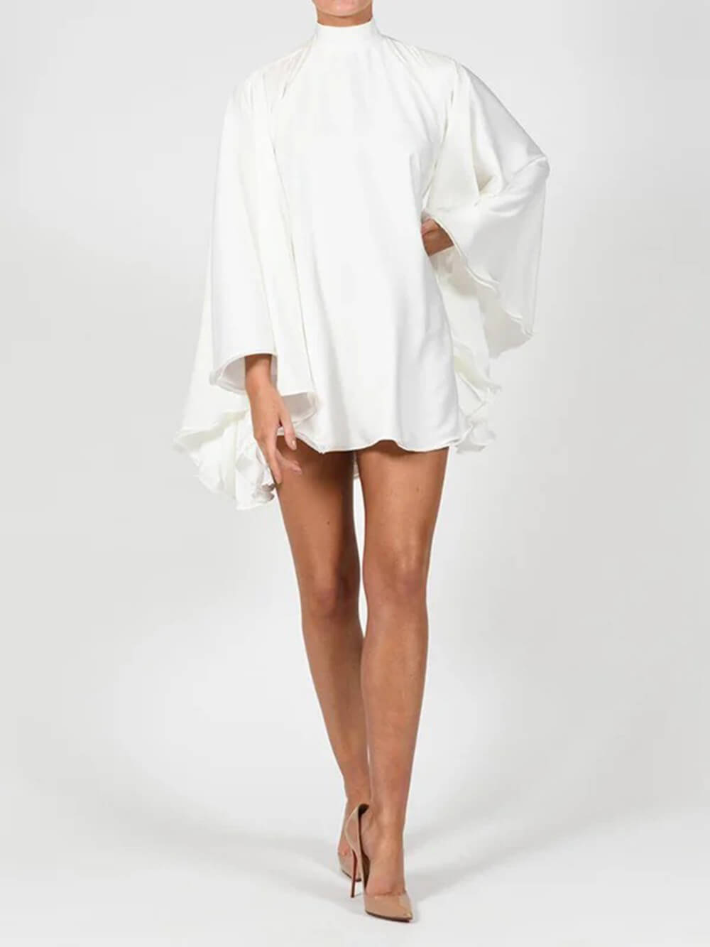 Elegant High-Neck Backless Bell-Sleeve Mini Dress
