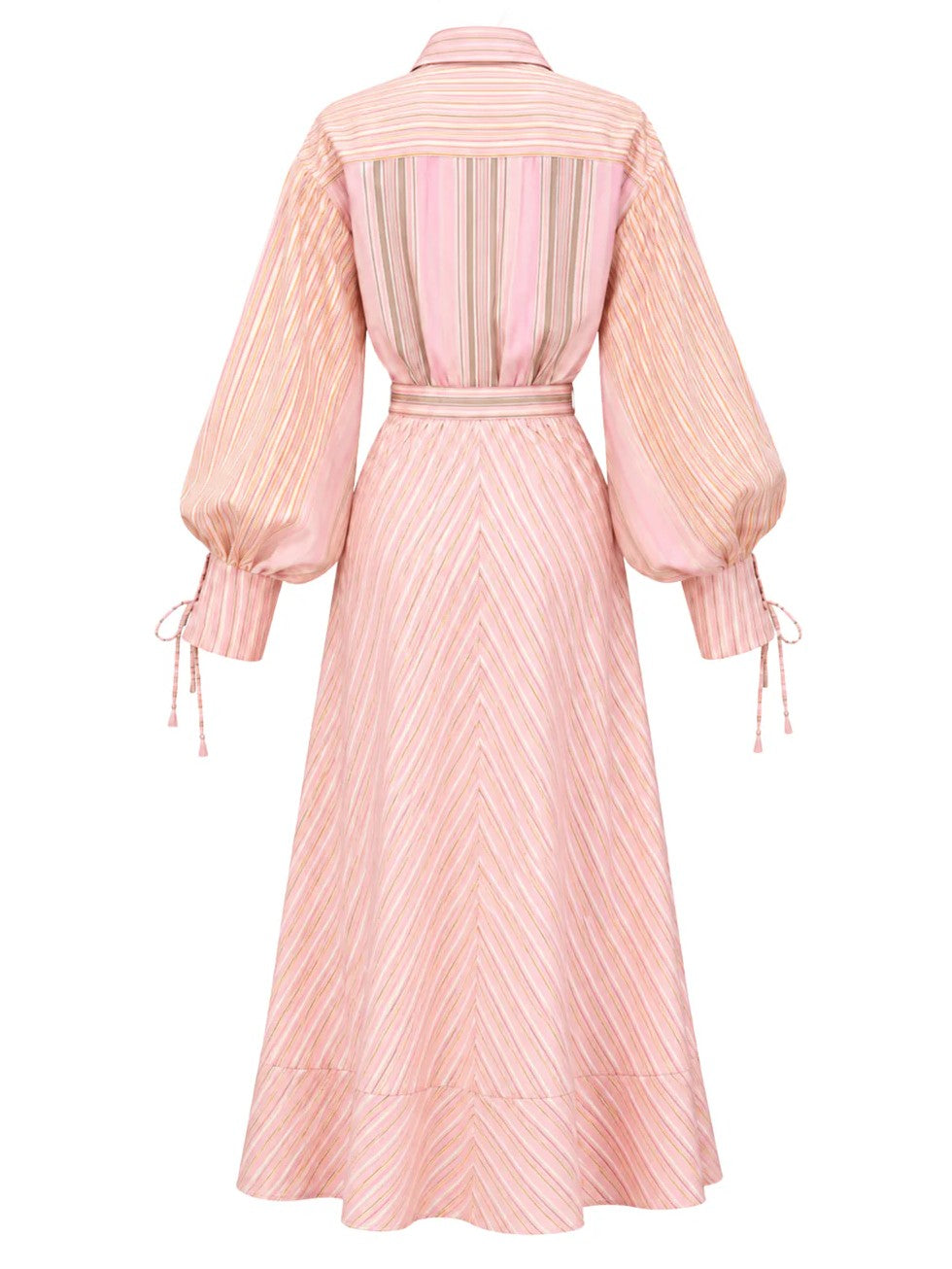 Elegant Striped Wrap Shirt Maxi Dress