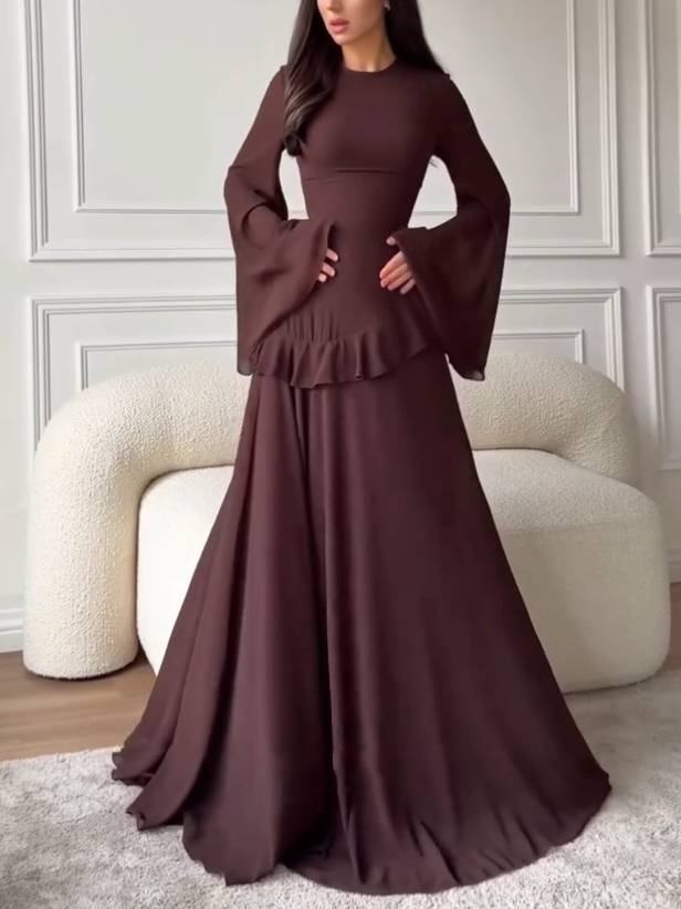 Ruffled Long Sleeve Maxi Dress
