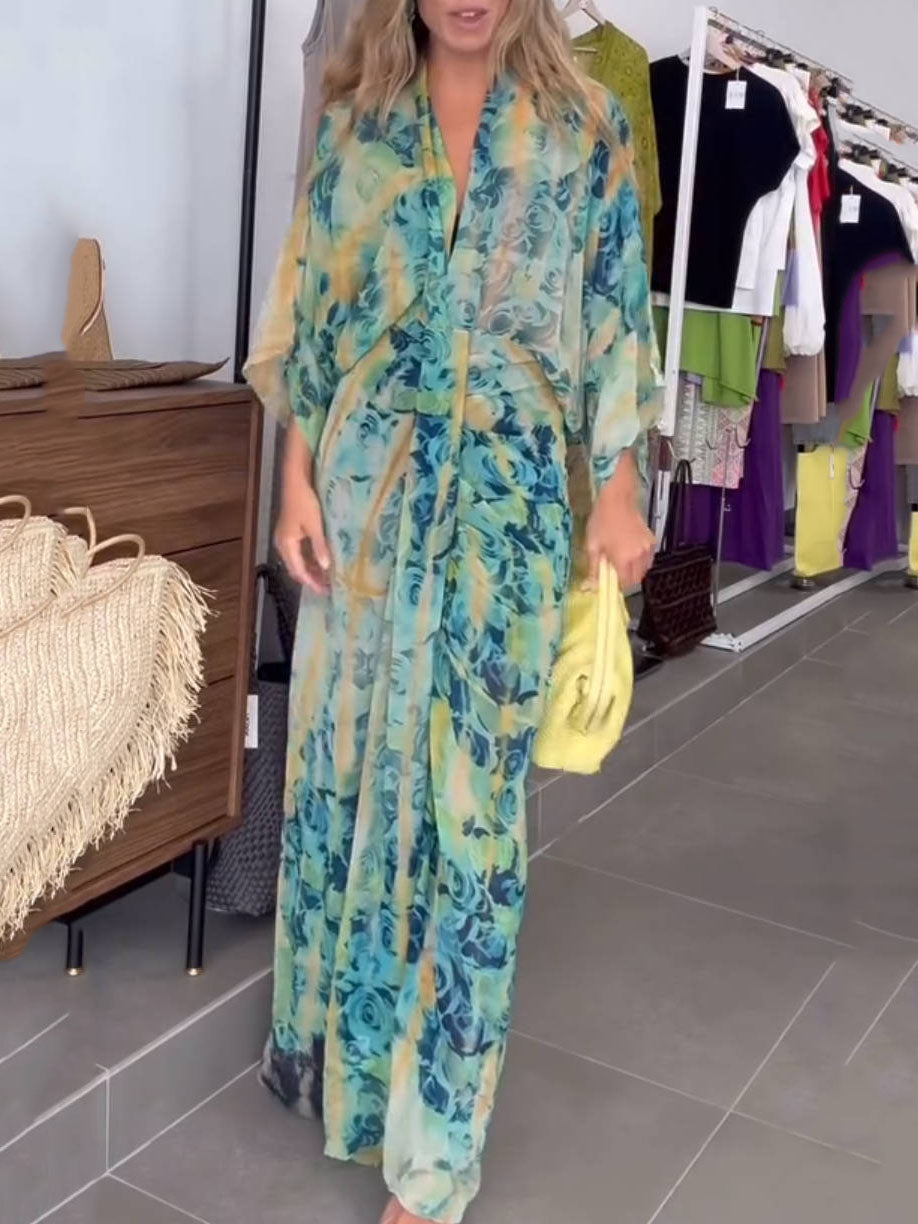 Chiffon Print Pleated Dress