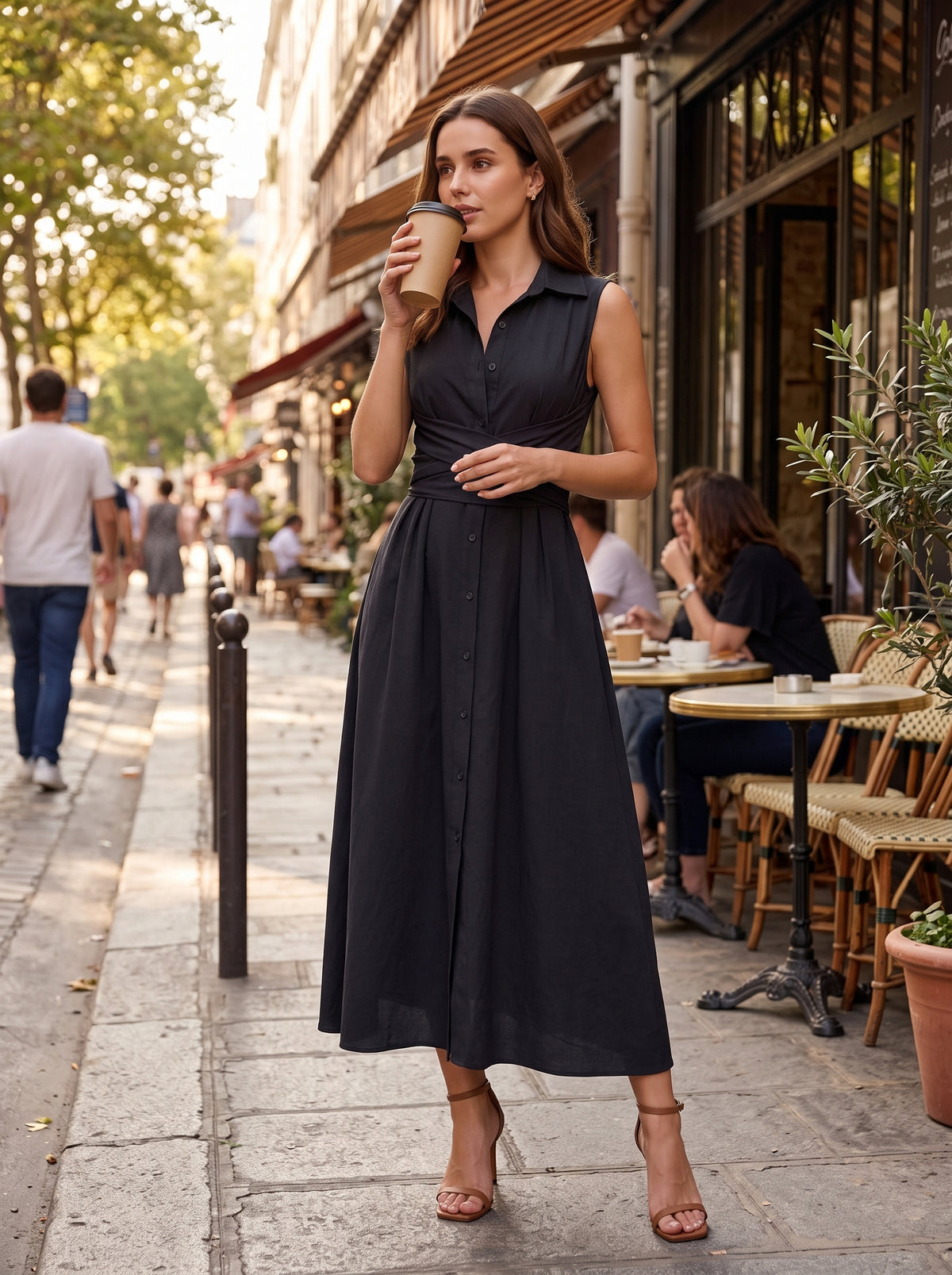 Unique Shirt Style Single-breasted Tie Midi Dress
