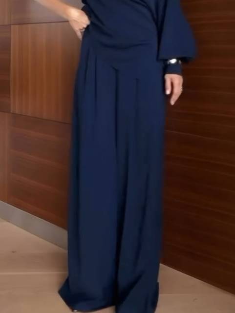 Off-shoulder Single-sleeve Shirt And Wide Leg Pants Suit