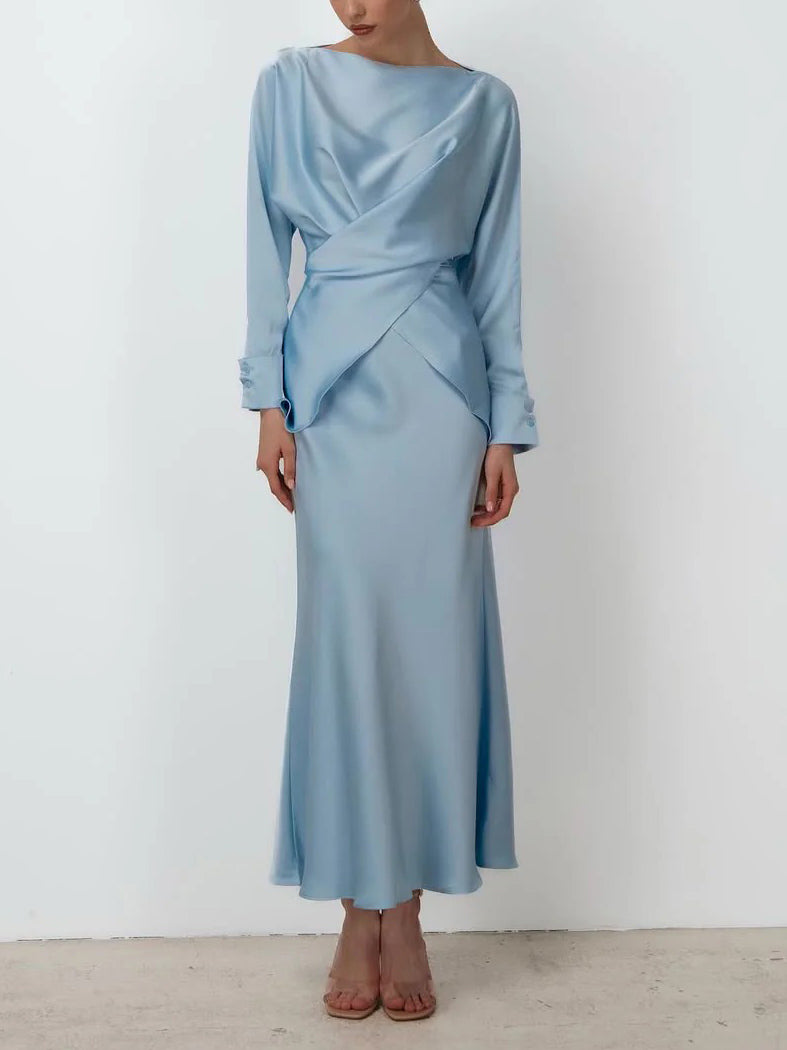 Elegant Draped Satin Mermaid Maxi Skirt