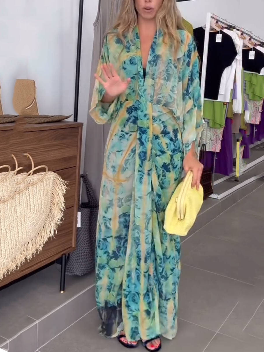 Chiffon Print Pleated Dress