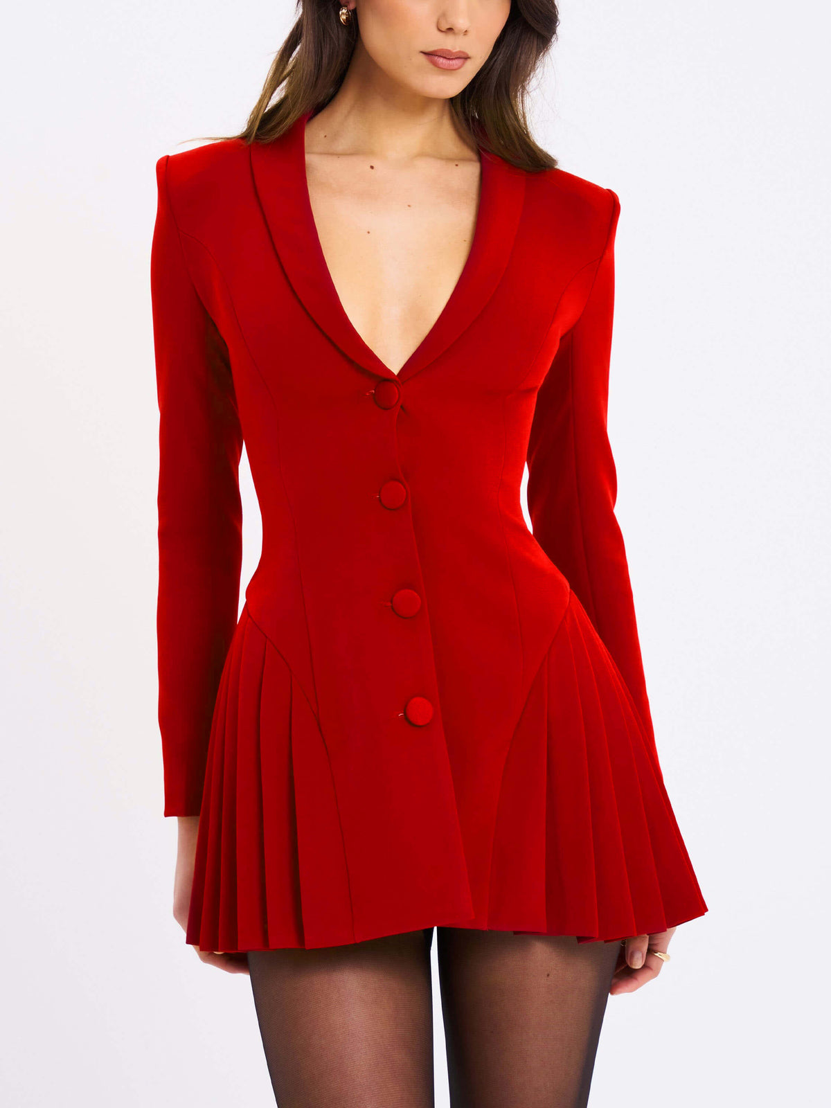 Elegant Deep V-neck Pleated Mini Dress