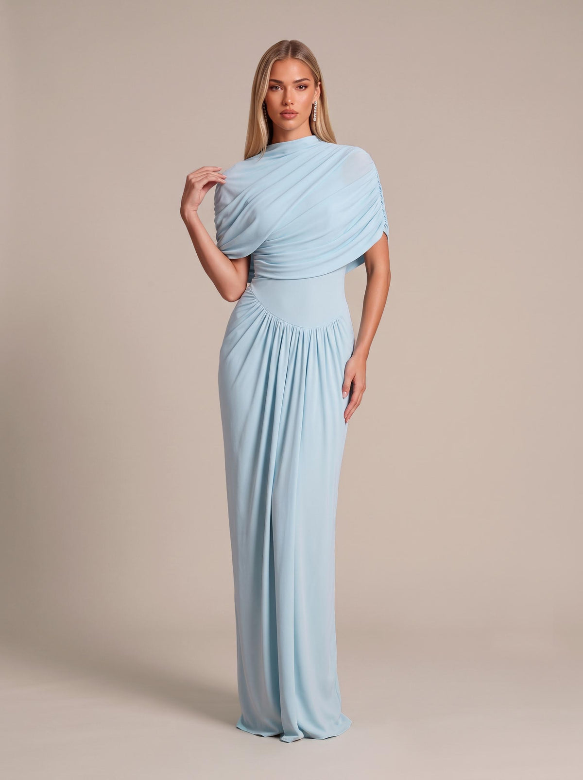 Elegant Asymmetric Ruffled Short Sleeve Maxi Dress