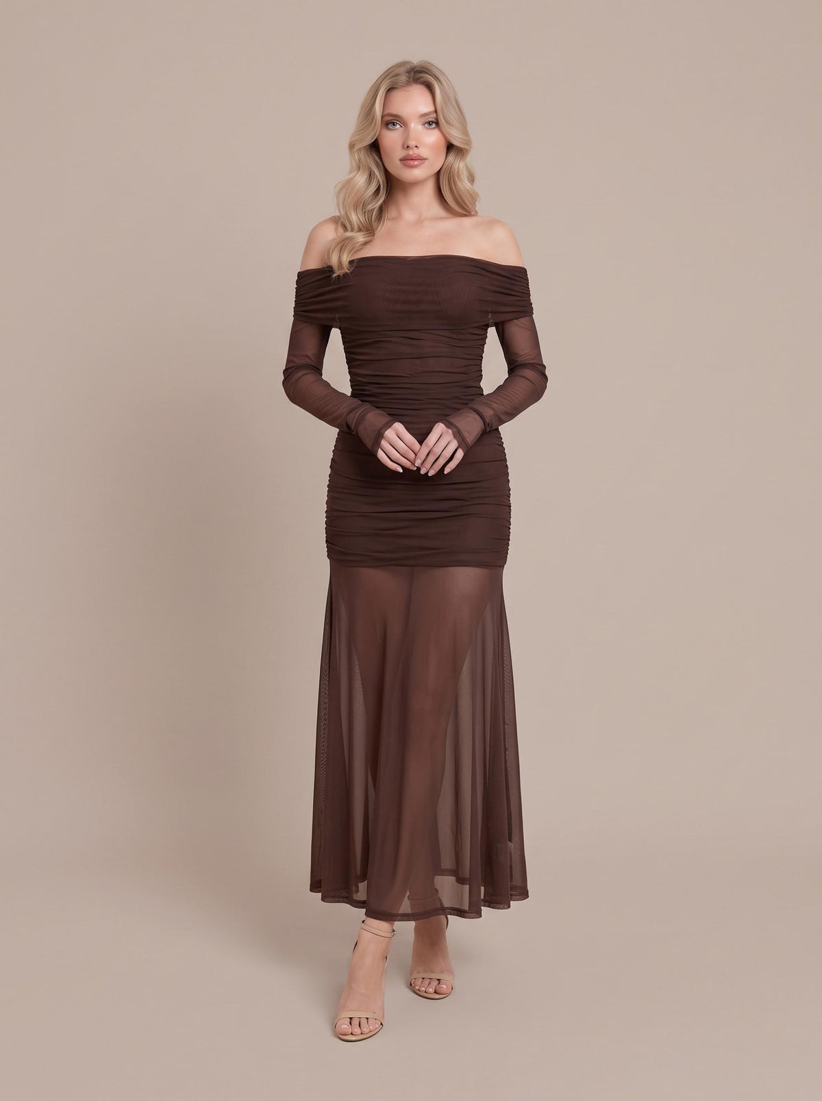 Off-shoulder Tulle Maxi Dress