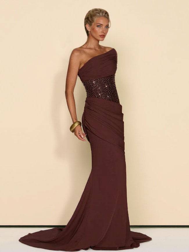 Sequin Splicing Off-Shoulder Pleated Maxi Dress