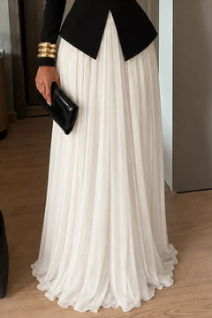 Elegant Long Sleeve Peplum Split Top and Pleated Maxi Skirt Two Piece Set [erp-image:a76cba847b3481763fce2a7c]