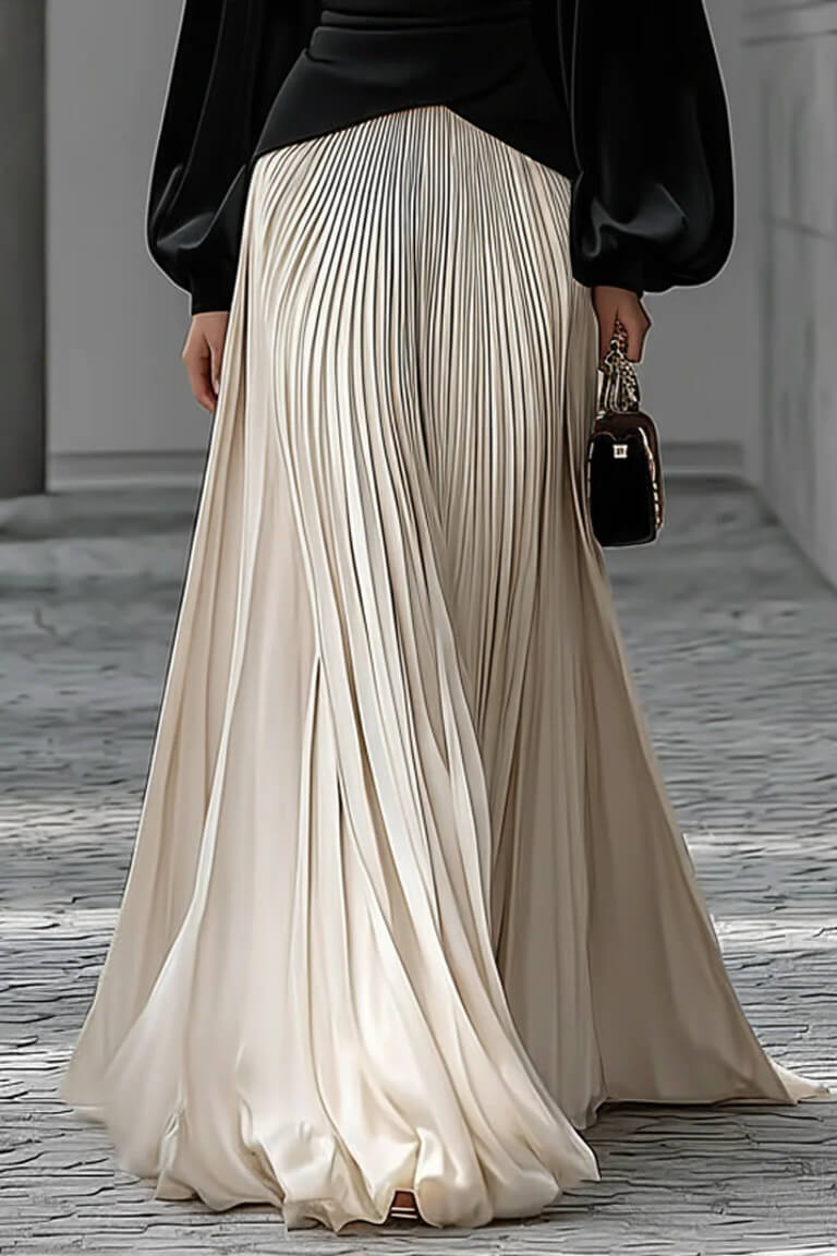Chic Minimalist Velvet Paneled Pleated-Hem Maxi Dress