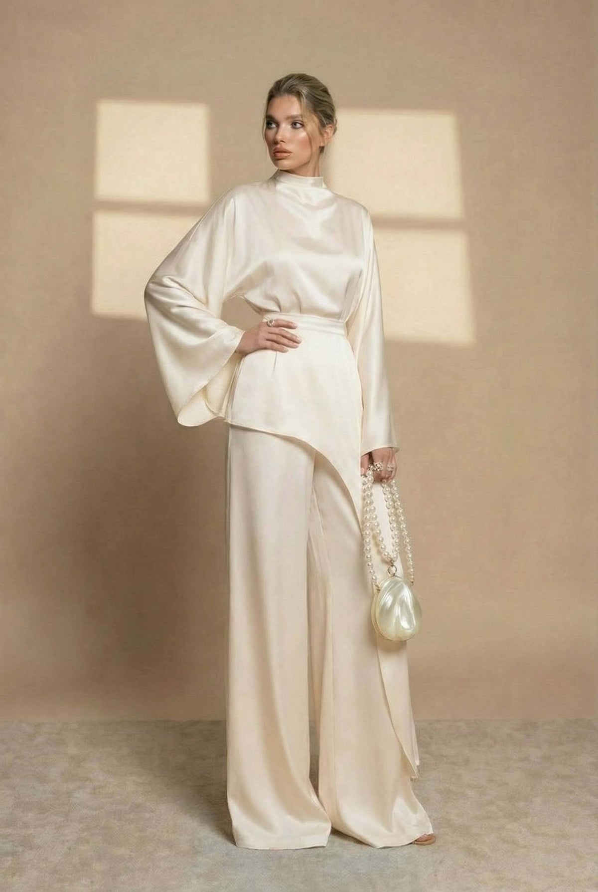 Irregular Shirt And Wide Leg Pants Set
