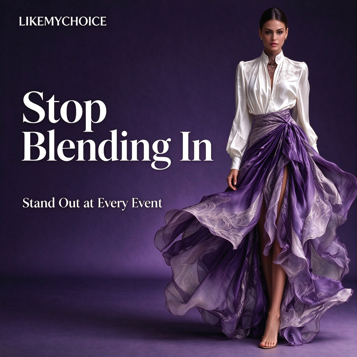 Two-piece Embroidered Satin Shirt With Vertical Collar Gradient Purple Kink Split Floating Dress