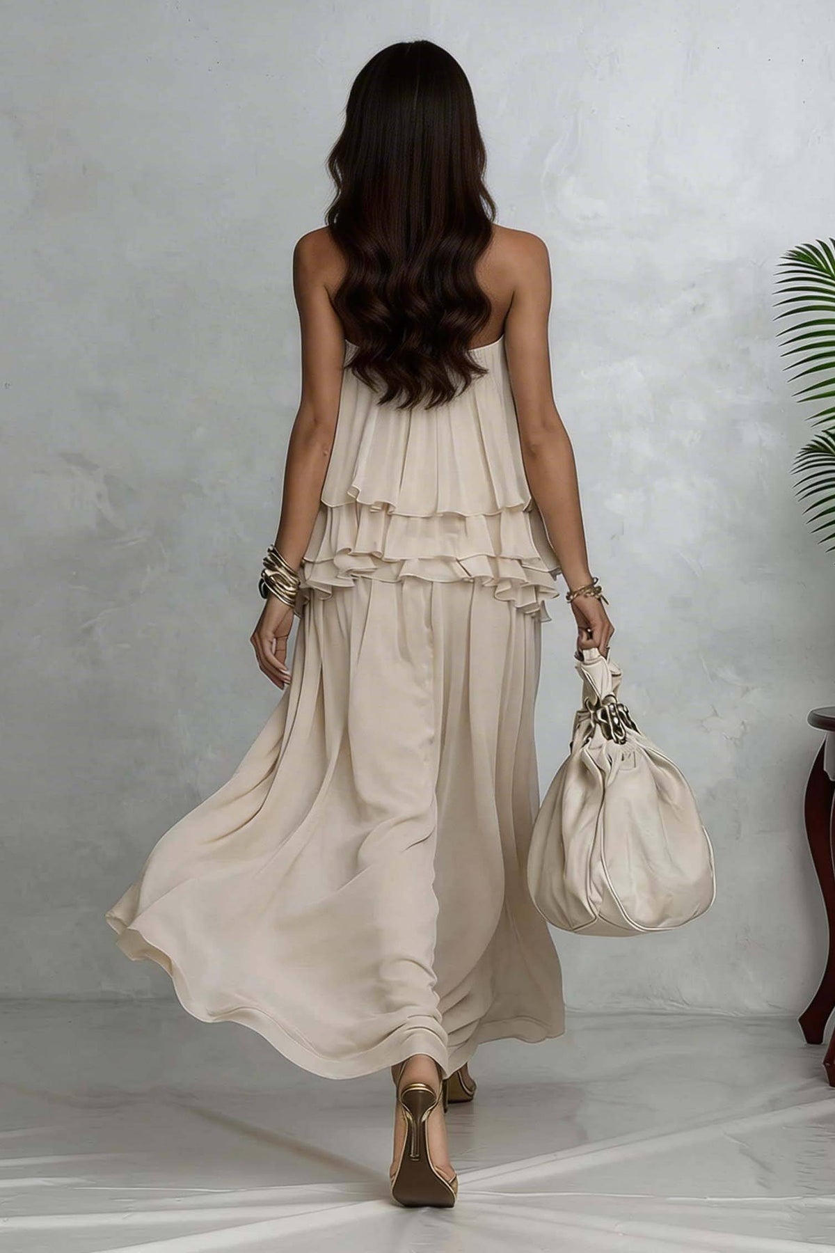 Halter-Neck Ruffled Top And Skirt Set