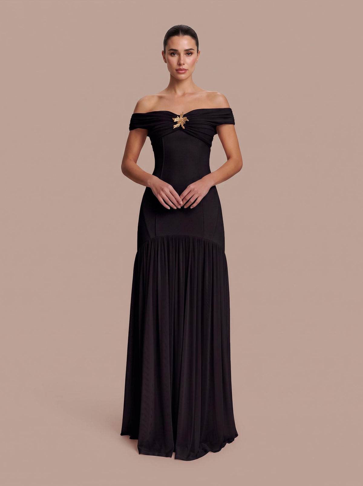 Elegant Floral-Embellished Strapless Bodycon Maxi Dress