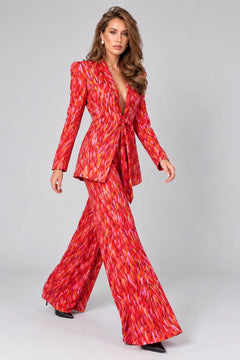 Red Brushstroke Print Tie Front Blazer and Wide Leg Pants Two Piece Set [erp-image:d7849778c9da88f3dac5e754]