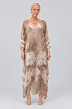 Floral Print Sheer Chiffon Kaftan Maxi Dress with Wide Sleeves [erp-image:c1d4348660403e45108ed05c]