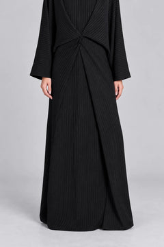 Black Pinstripe Long Sleeve Twist Front Abaya Maxi Dress with Wide Cut [erp-image:5dc2d41d5c509df9ae9d75c1]
