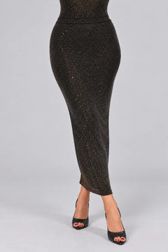 Women's Rhinestone Embellished High Neck Long Sleeve Top and Maxi Skirt Two Piece Set [erp-image:cc157ab7f612bc68bbe2dc85]