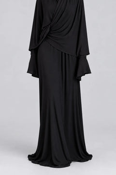 Women's Black Draped Khimar Abaya Maxi Dress Long Sleeve Modest Prayer Jilbab [erp-image:4a88ca2ce147f7910fe88bec]