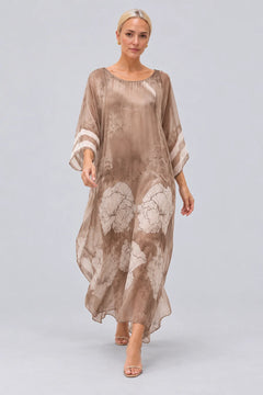 Floral Print Sheer Chiffon Kaftan Maxi Dress with Wide Sleeves [erp-image:2d9aa3f21ddbffcec9d8ece3]