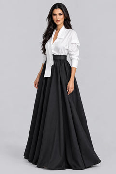 Women's Asymmetrical Draped Collar Shirt and High Waist Maxi Skirt Two Piece Set [erp-image:312ff3240a744f501d5f2f6f]