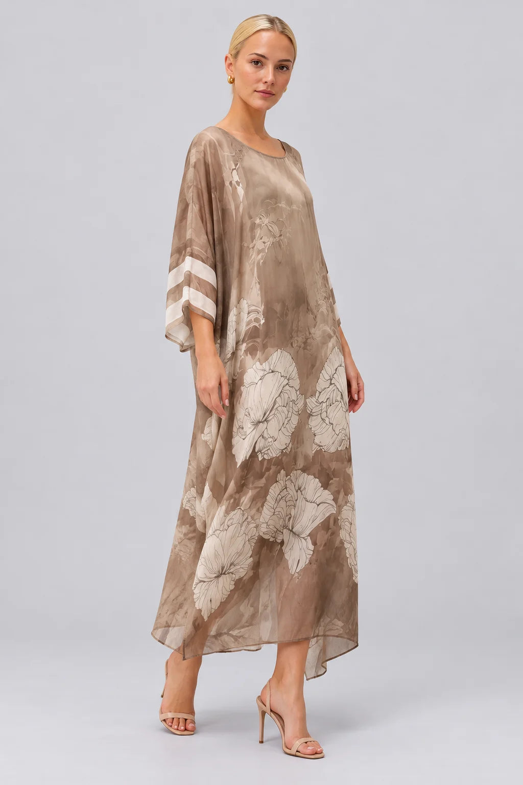 Floral Print Sheer Chiffon Kaftan Maxi Dress with Wide Sleeves [erp-image:9fcf85e127e514077bce14e4]